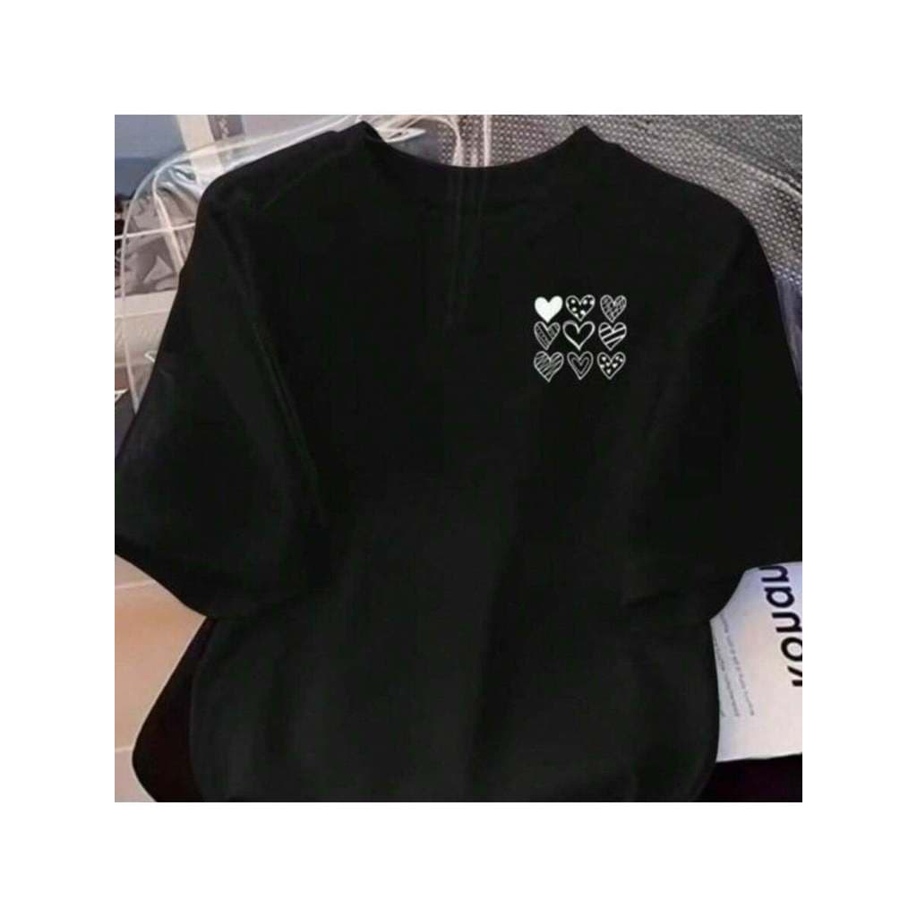 Camiseta Feminina Blusa Malha Algodão Corações Minimalista Cute Premium Manga Curta Camisa Gola Redonda