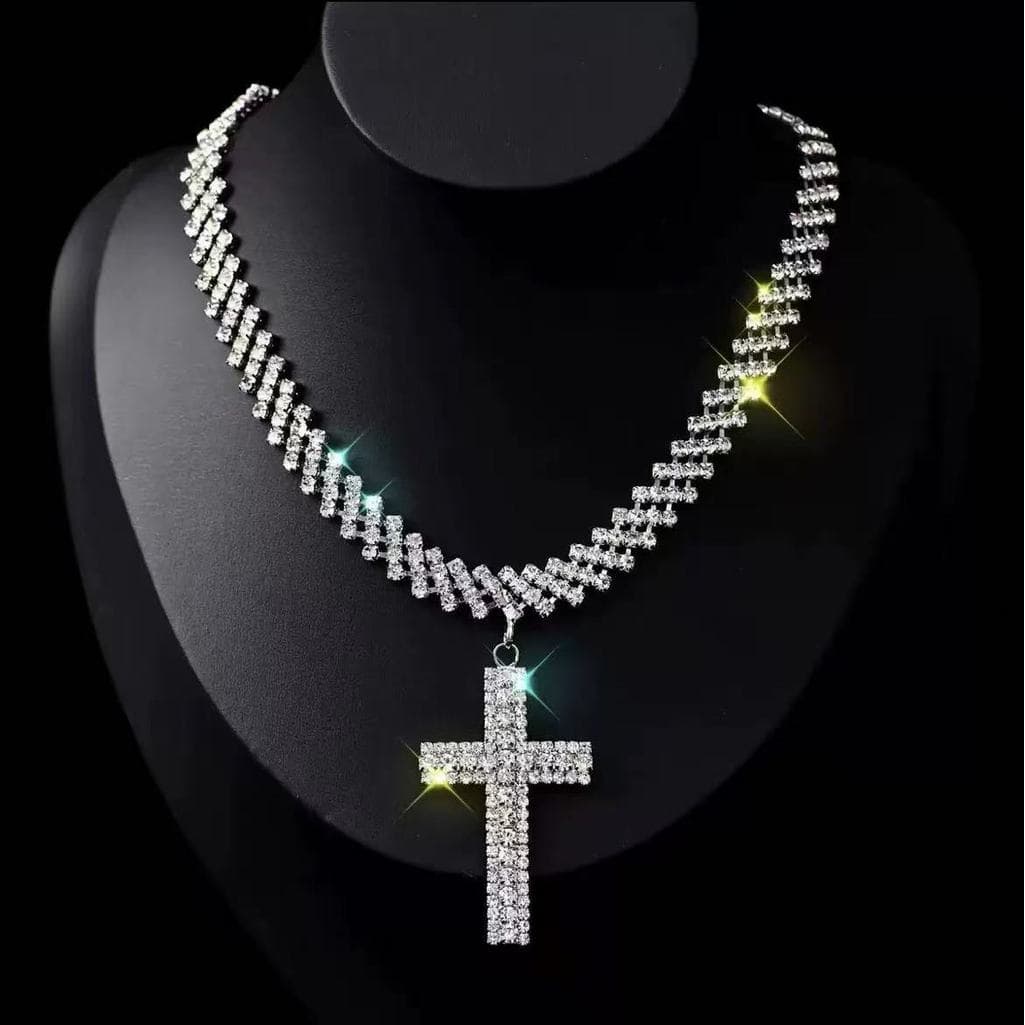 Colar novo estilo Popular jóias cheio de diamante pingente corrente cruz gargantilha colar