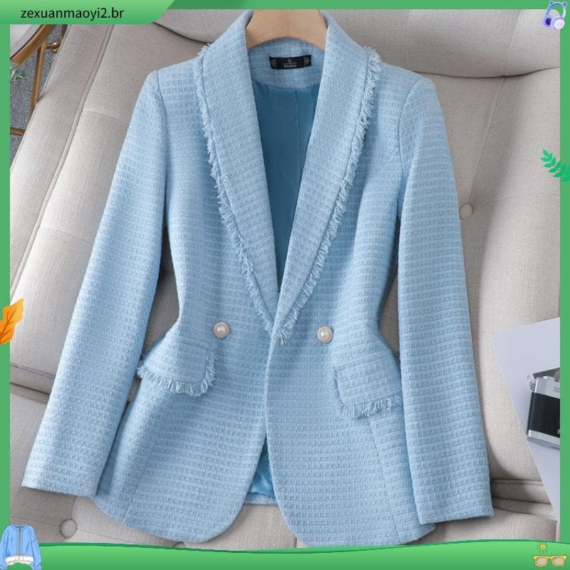 Blazer Elegante Liso Com Botão Duplo E Bolso Falso Para Mulheres LNL56148