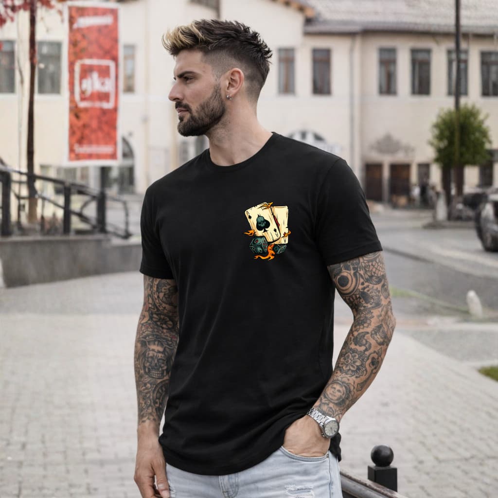 Camiseta Masculina Cartas Dados Camisa dark Estilosa Jogatina Algodão c