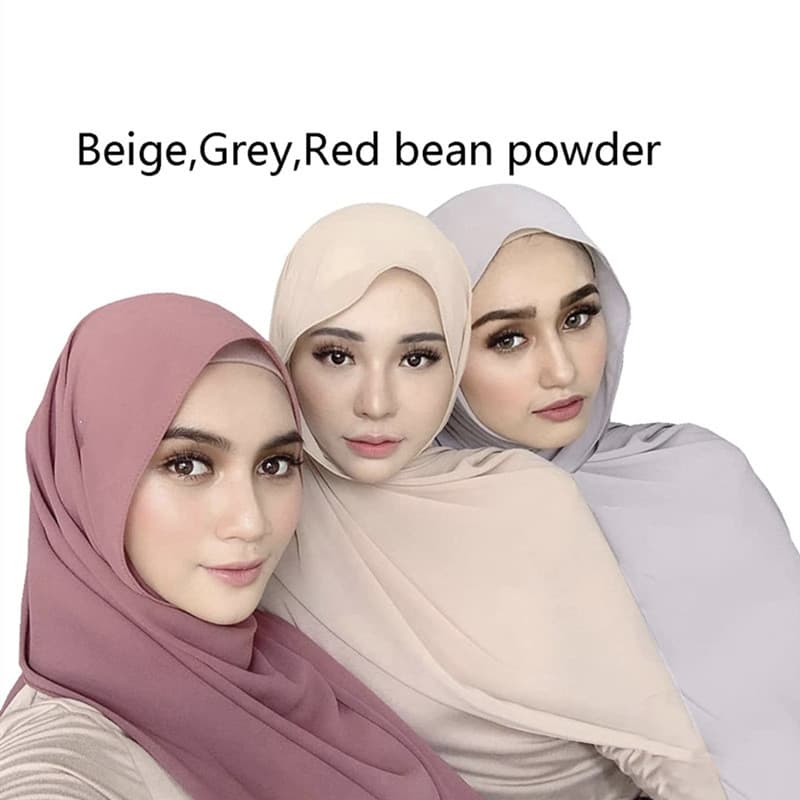 Lenço Bolha De Chiffon Longo De Pérola De Cor Sólida , Étnico Envoltório De Cabeça