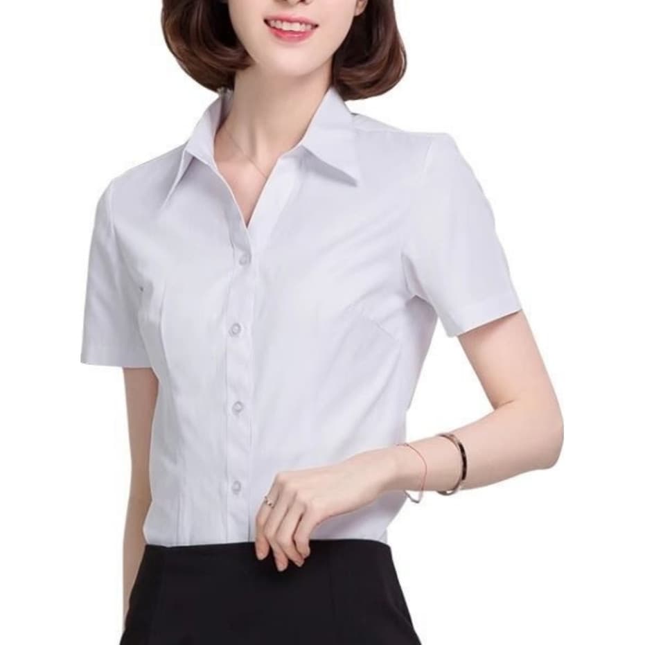 Roupa profissional com decote em V camisa branca de manga curta feminina verão entrevista Formal wear Hotel recepção de