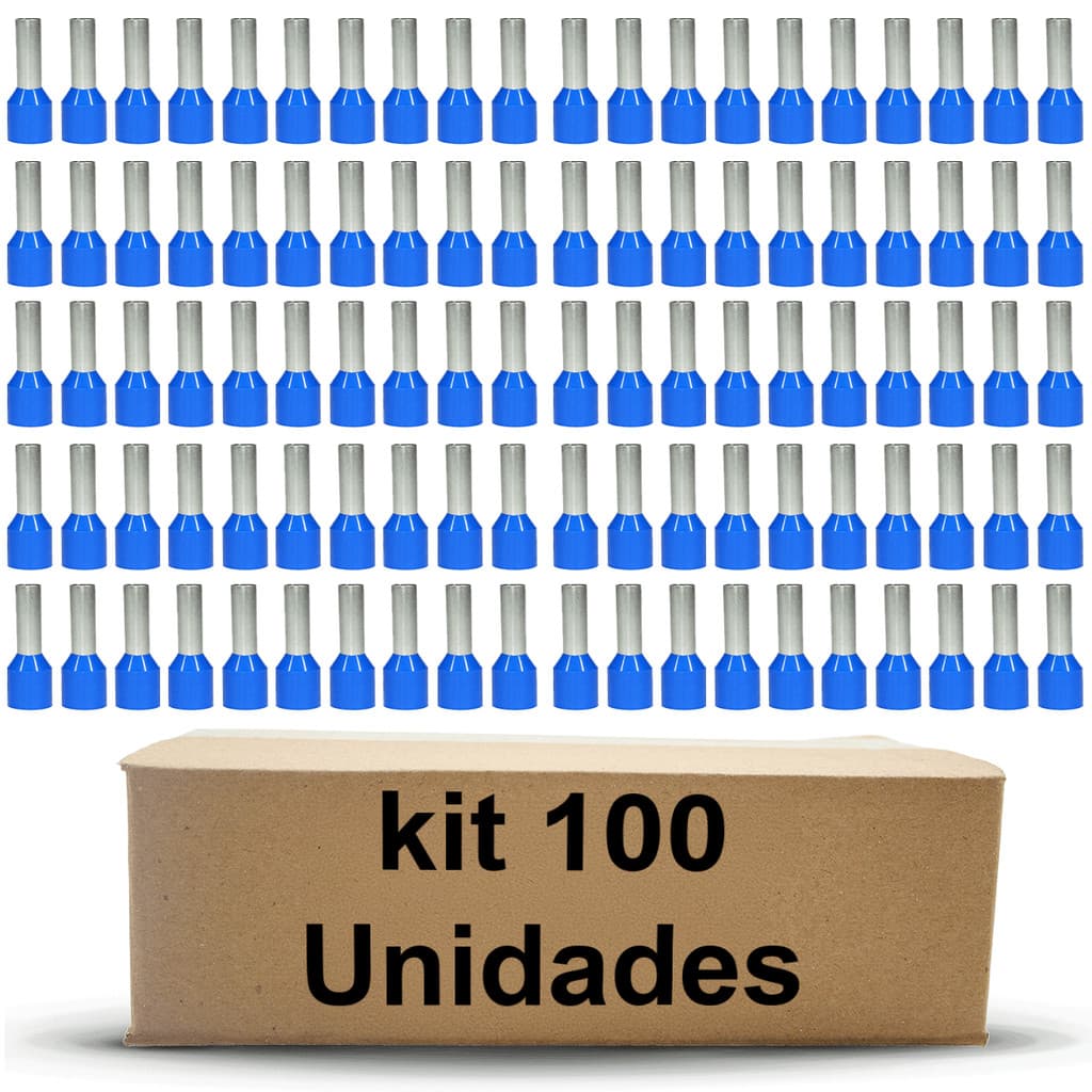 Terminal Ilhós Tubular Simples 2,50mm² Azul E2508 - Pacote com 100 Peças Elétrico Conexão Segura