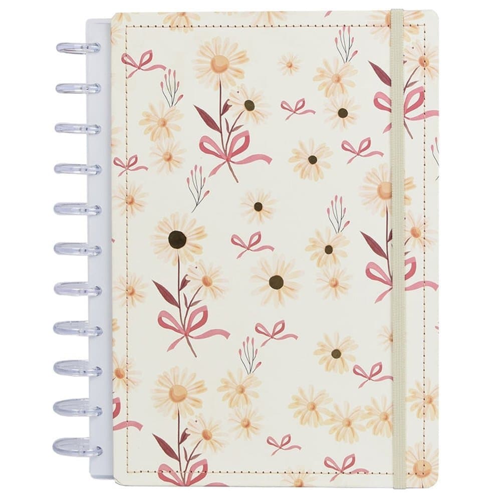 Caderno Inteligente Disco A4 60 Folhas Reposicionáveis Capa Dura Floral Elástico Disko