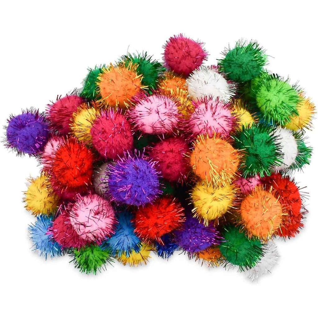 yuntop 70 Pack Assorted Color Sparkle Balls Glitter Tinsel Ball Cat Sparkle Balls Toys Interactive Cats Pom Poms fo