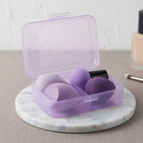 Kit Esponja Maquiagem Pincel Mágico Hexagonal Kabuki Base Lilás Média