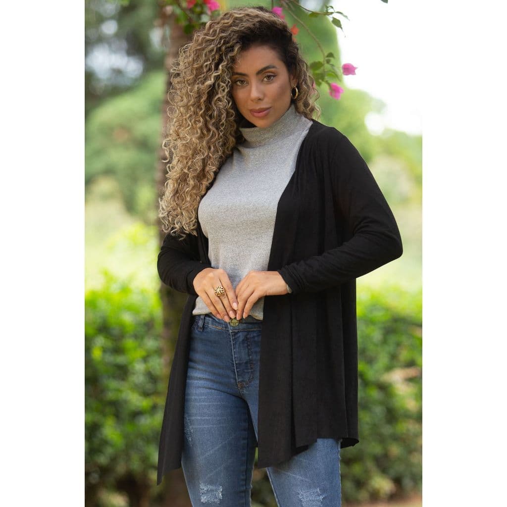 Cardigan Feminino Alongado em Suede 923 Preto