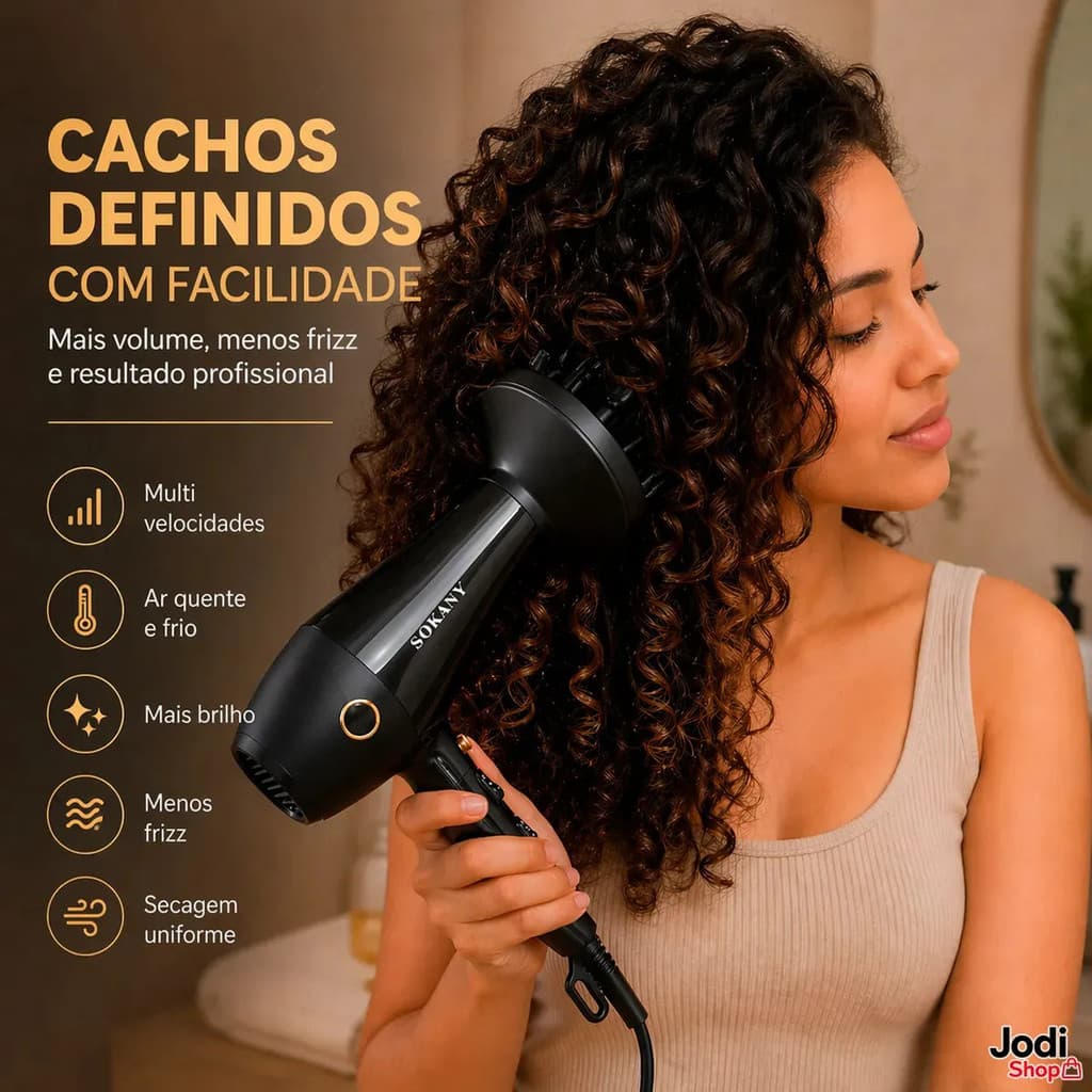 Secador Profissional Completo com Difusor e 2 Bicos Direcionadores