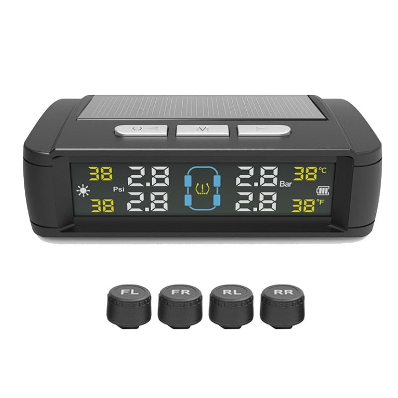 Monitor Digital de Pressão dos Pneus para 4 Rodas com Alarme Automático – Compatível com Todos Veículos