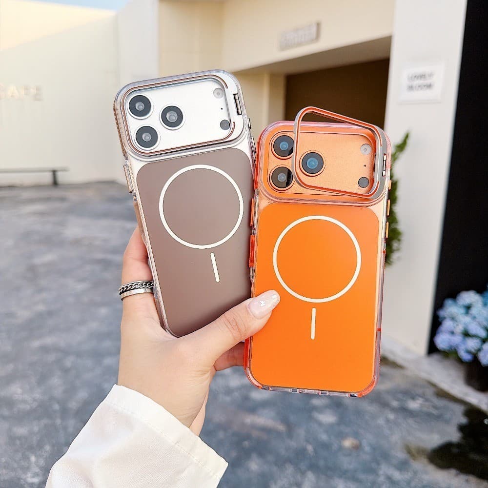 Capa De Telefone Magnética Com Suporte De Lente De Metal Invisível Para IPhone 11 12 13 14 15 16 17 Pro Max Color