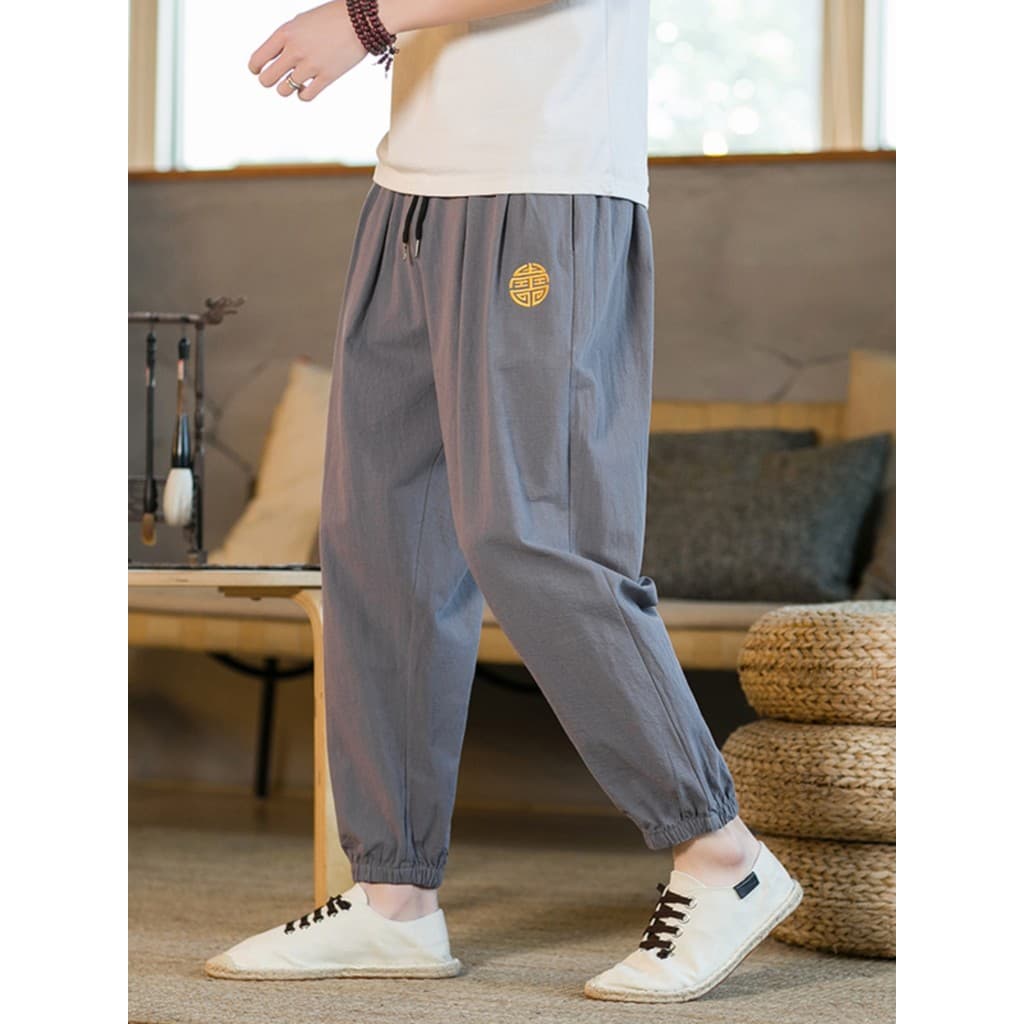 Estilo chinês calças de algodão puro tamanho grande masculino solto Casual cenoura calças Bloomers algodão linho tornoze