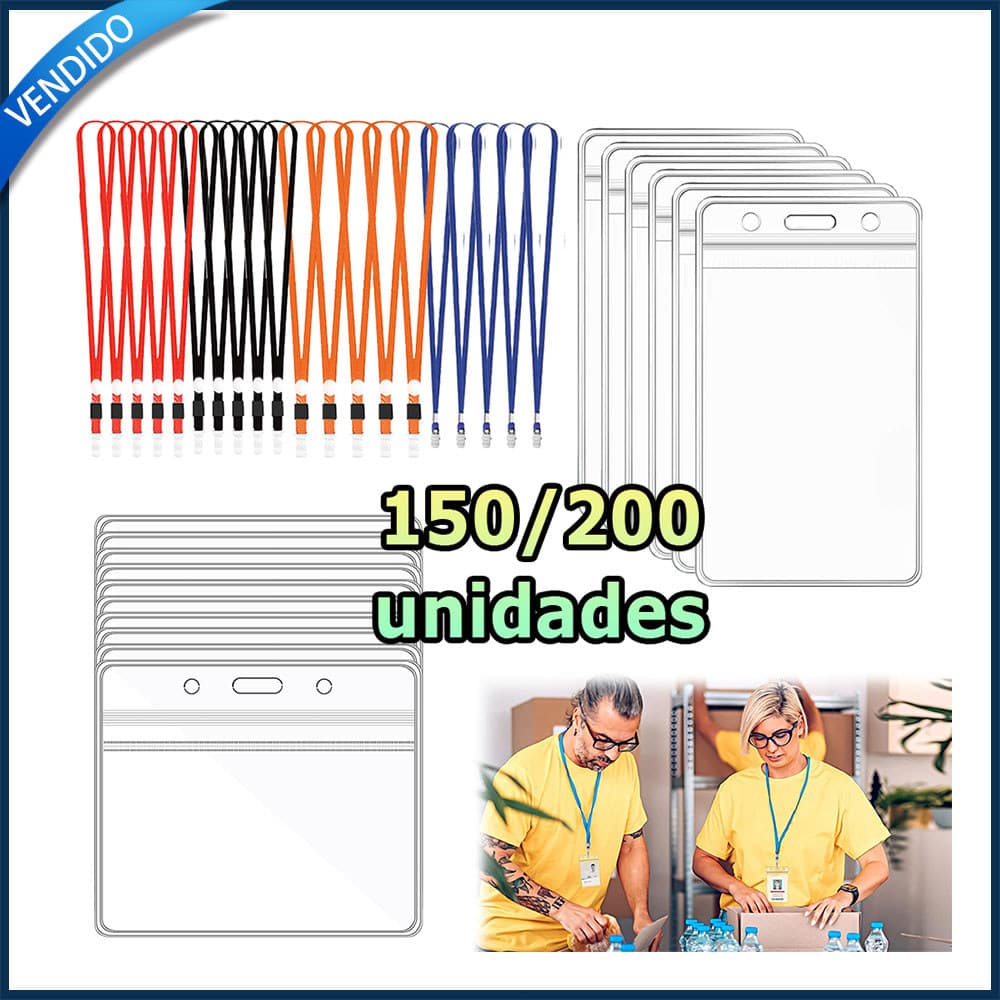 Kit 150/200 Crachás com cordões porta-cartões de plástico transparente porta-crachás cordões com clipes