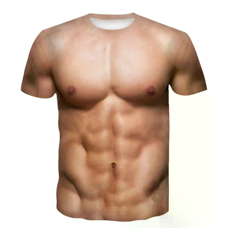 Engraçado Falso Músculo Camiseta Masculina Verão Moda Casual Esportes T Camisa Roupas Femininas Streetwear 3D Impresso M