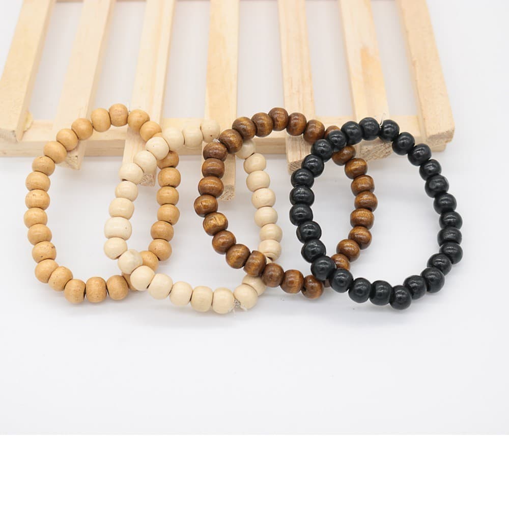 pulseira de madeira masculino feminino bolinha preto marrom branco elástico  GCONECT