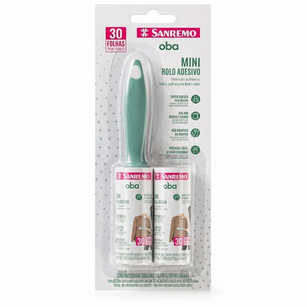 Kit Mini Rolo 30 Folhas + Refil Tira Pelos Poeira Casa Adesivo