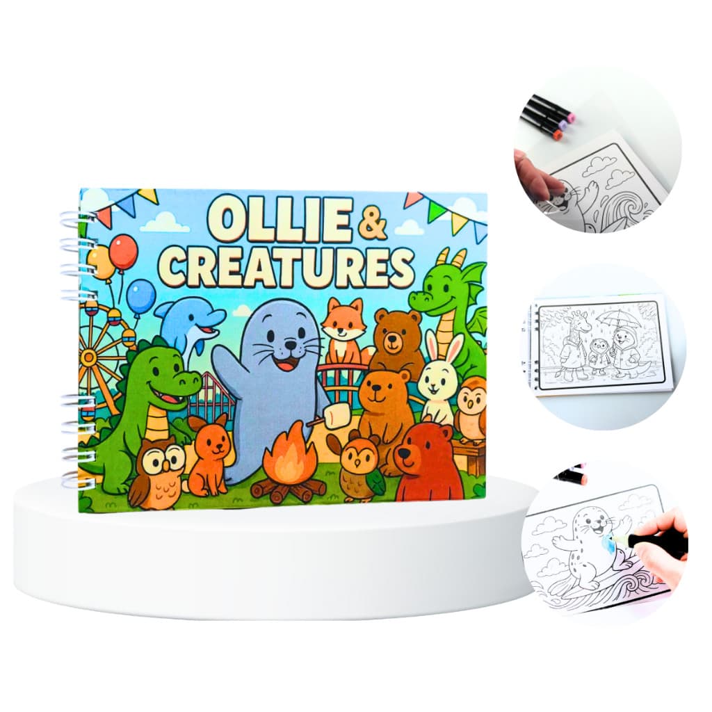 Livro de Colorir Ollie & Creatures – 50 Páginas com Capa Dura Protecao de Paginas