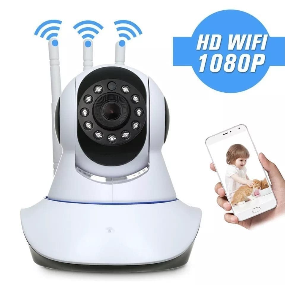 câmera iP robô 3 antenas wifi visão noturna full HD 360º microfone áudio babá eletrônica robozinho sem fio app
