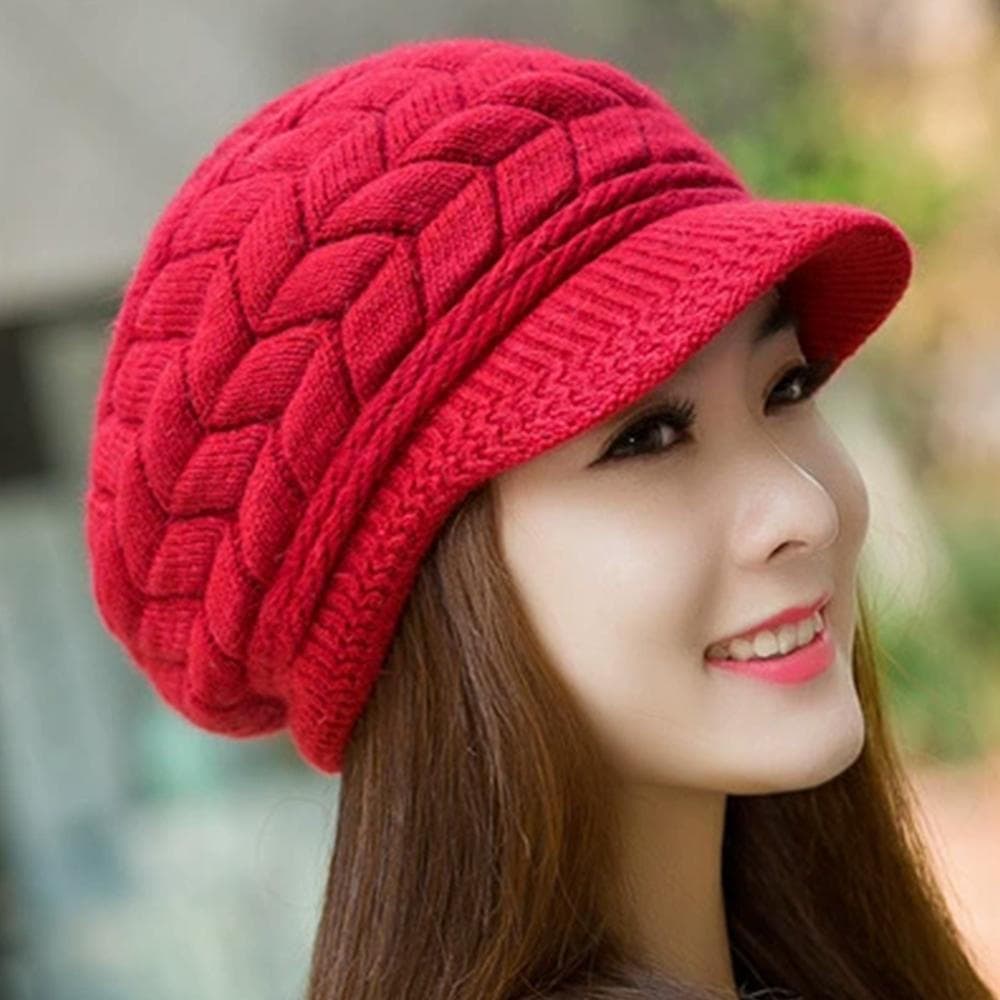 Moda E Versátil Feminino Inverno Cor Sólida Quente Malha Solta Boina Casual Chapéu De Esqui B1y1
