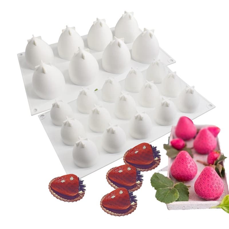 Molde De silicone De Morango 8 Furos 15-Cavidades Sobremesa Francesa Simulação 3D Para Bolo De Ferramenta De Assar diy