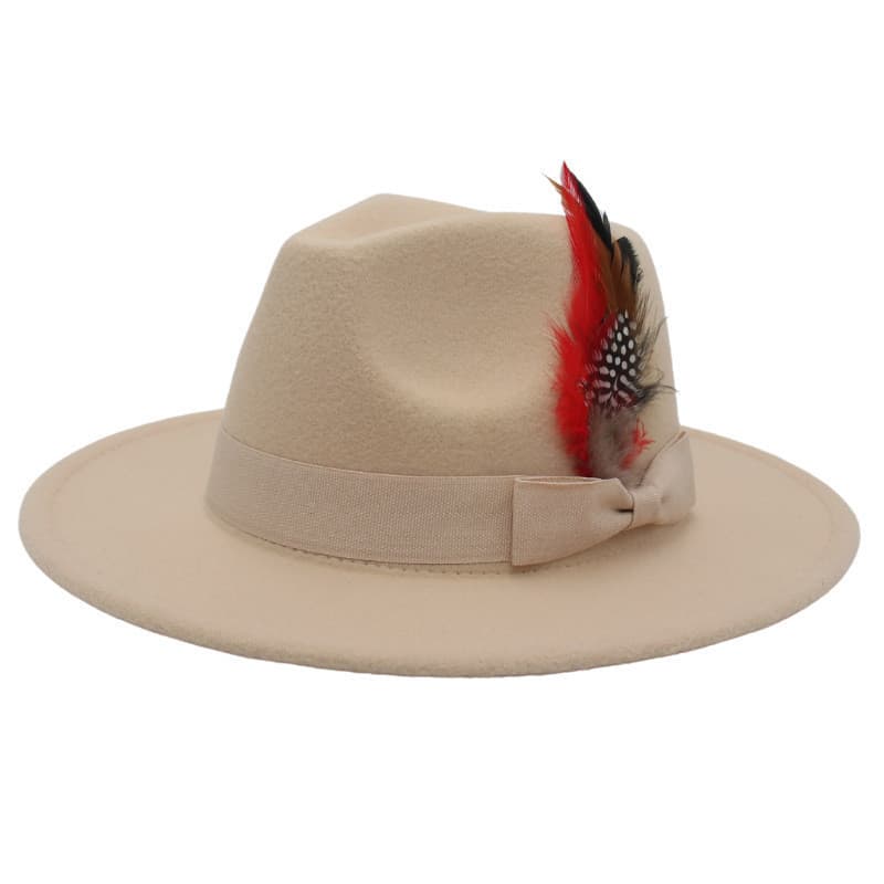 Bow Feather Jazz Top Hat Winter Women Fedora Hats Men Felt Cap Luxury Fashion Casual Party Wedding Decorate