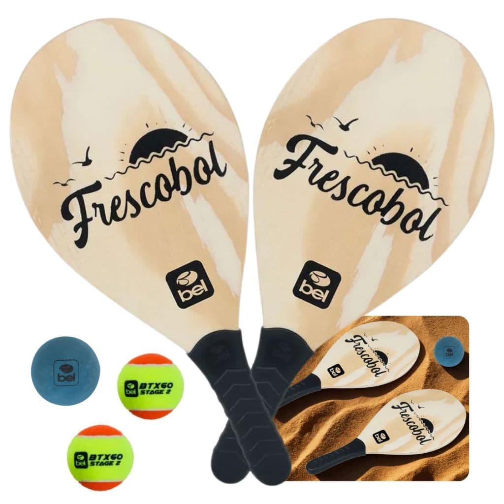 Kit 2 Raquetes Frescobol Bel com Bolinha Borracha + 2 Bolinhas Beach Tennis