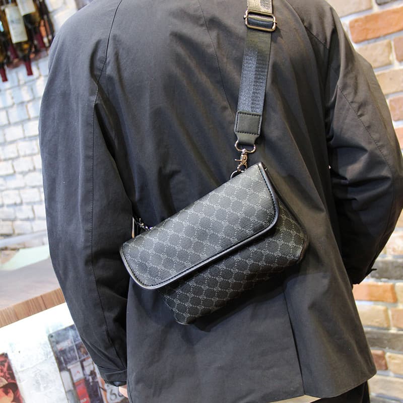 Street Wear Moda Masculina Bolsa de Ombro Bolsa Mensageiro Pequena Bolsa Quadrada Xadrez Bolsa Mensageiro Masculina Estu