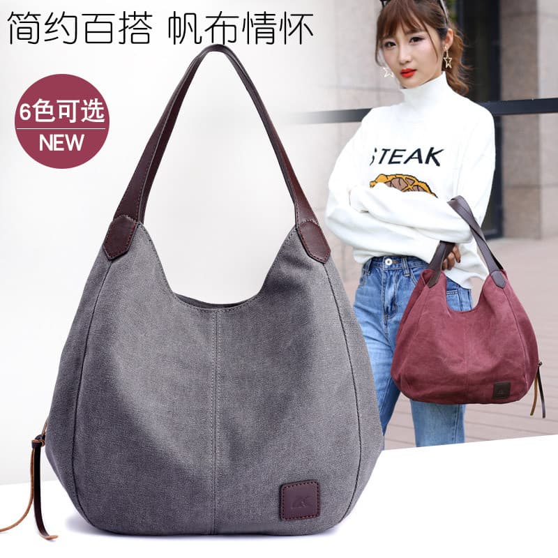 Verão novo estilo lona bolsa feminina tecido bolsa de ombro bolsa versão coreana bolinho saco Casual saco de pano femini