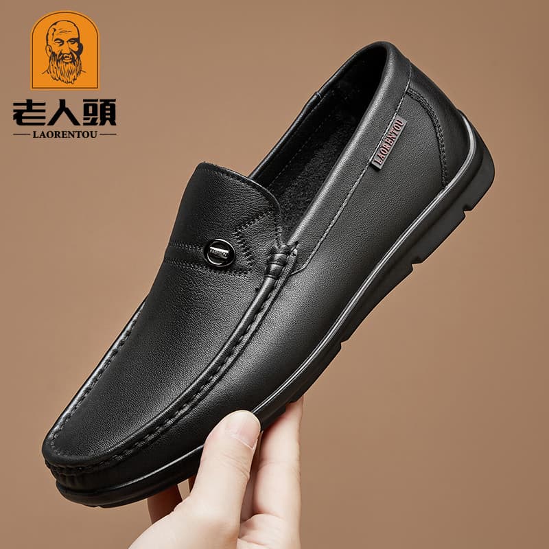 Idosos Toe ervilhas sapatos 2026 verão novo estilo masculino couro genuíno preto sapatos de couro Casual sola macia cour
