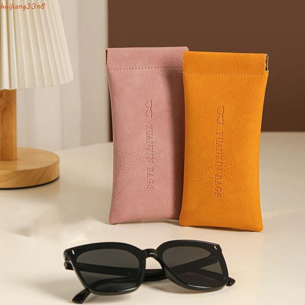 HUIJIANG Estojo De Óculos De Couro PU Portátil Porta À Prova D'água Carta Simples Bolsa Cosmética