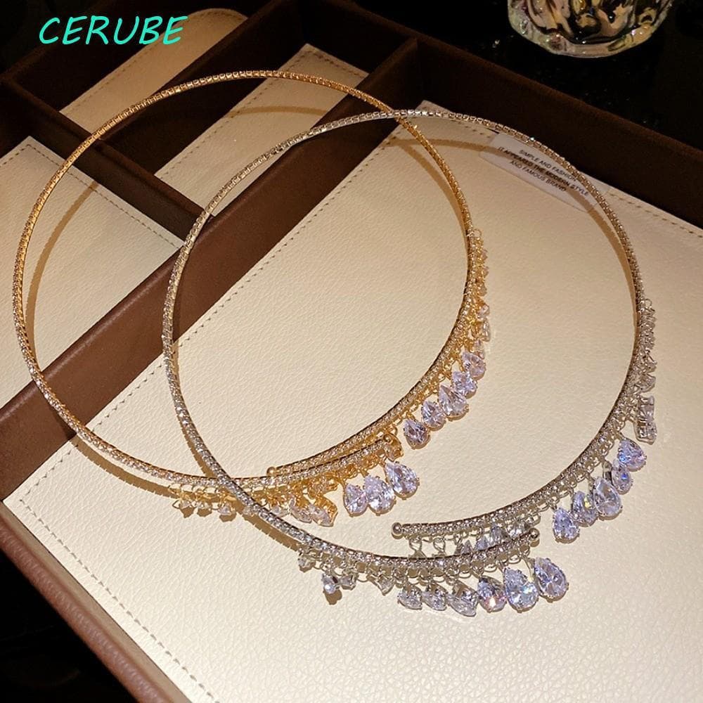 Joias De Strass CERUBE , Colares Elegantes De Borla De Noiva De Cristal , Gargantilha De Corrente De Pescoço De Zircônia