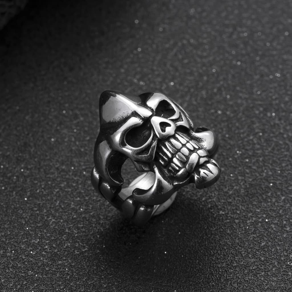 Novas joias de aço inoxidável, anel masculino personalizado estilo punk, anel de aço de titânio com caveira fundida de f