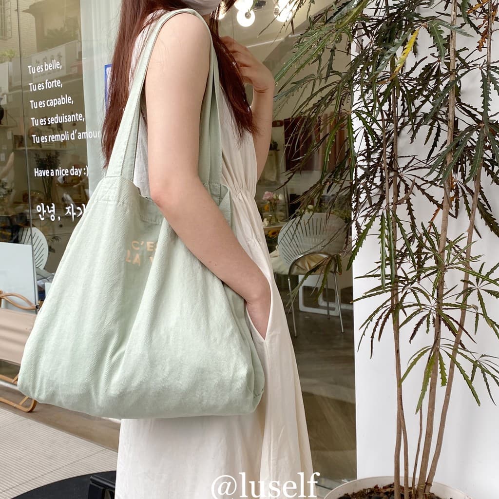 Elegante verde ~ Original carta grossa bolsa de ombro de grande capacidade All-Match temperamento suave bolsa de lona fe