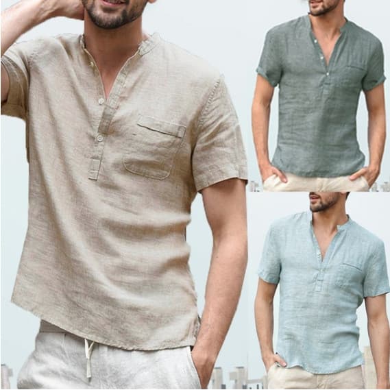 Nova Camisa Masculina De Manga Curta De Linho De Algodão Para O Verão 2020