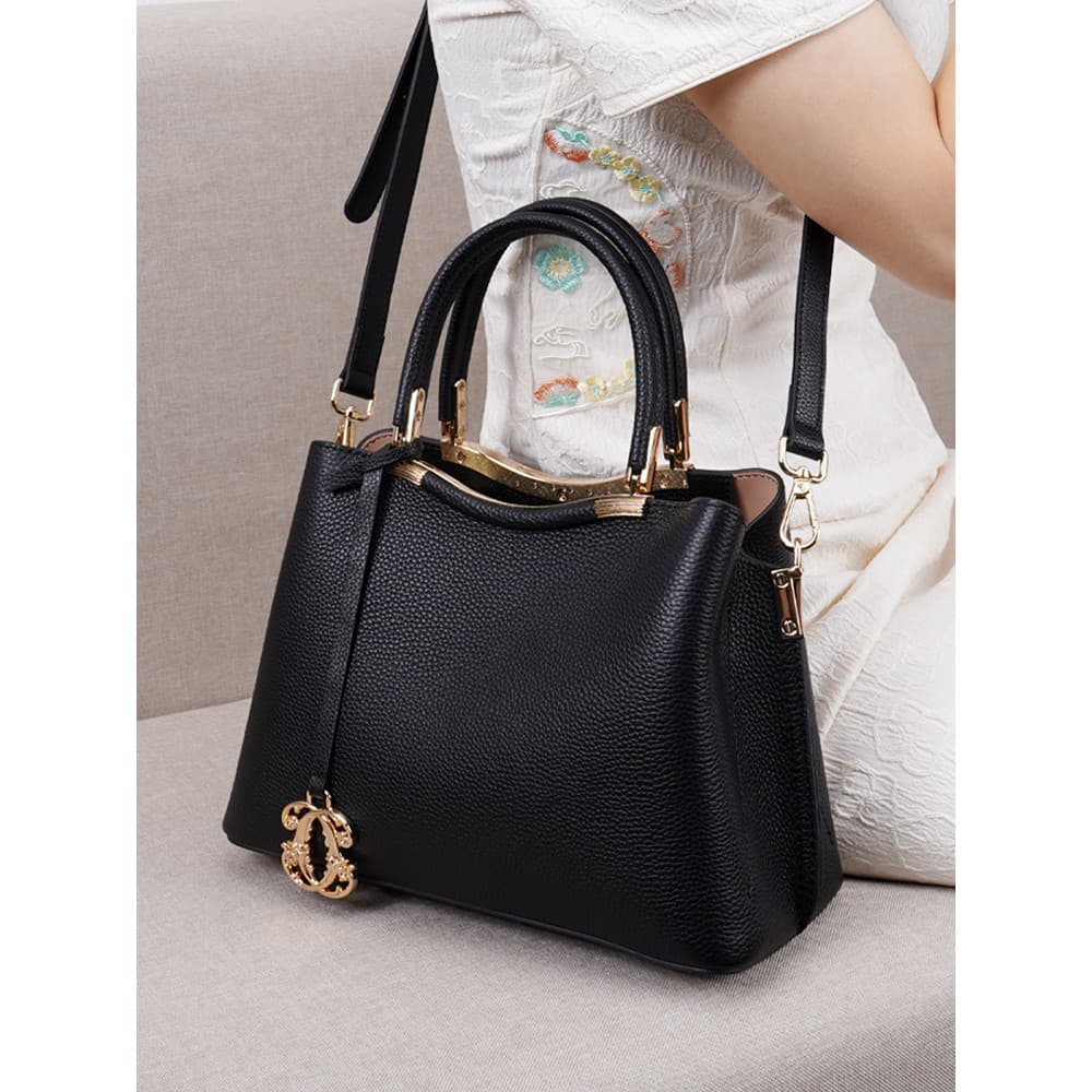 Bolsa de couro de primeira camada, bolsa feminina de grande capacidade, bolsa mãe de meia-idade, couro genuíno, bolsa de