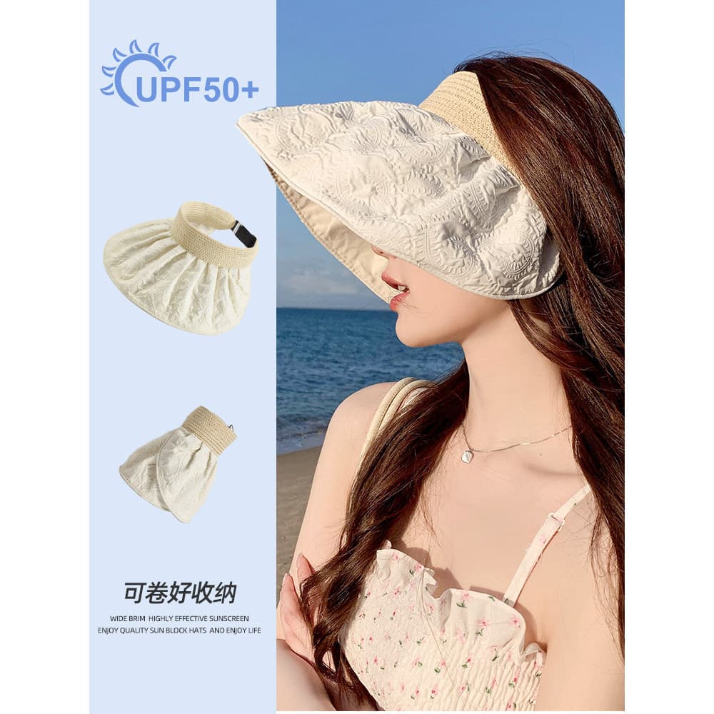 Chapéu de sol feminino verão 2026 novo estilo capa rosto aba grande Anti-ultravioleta chapéu de sol vazio topo chapéu de