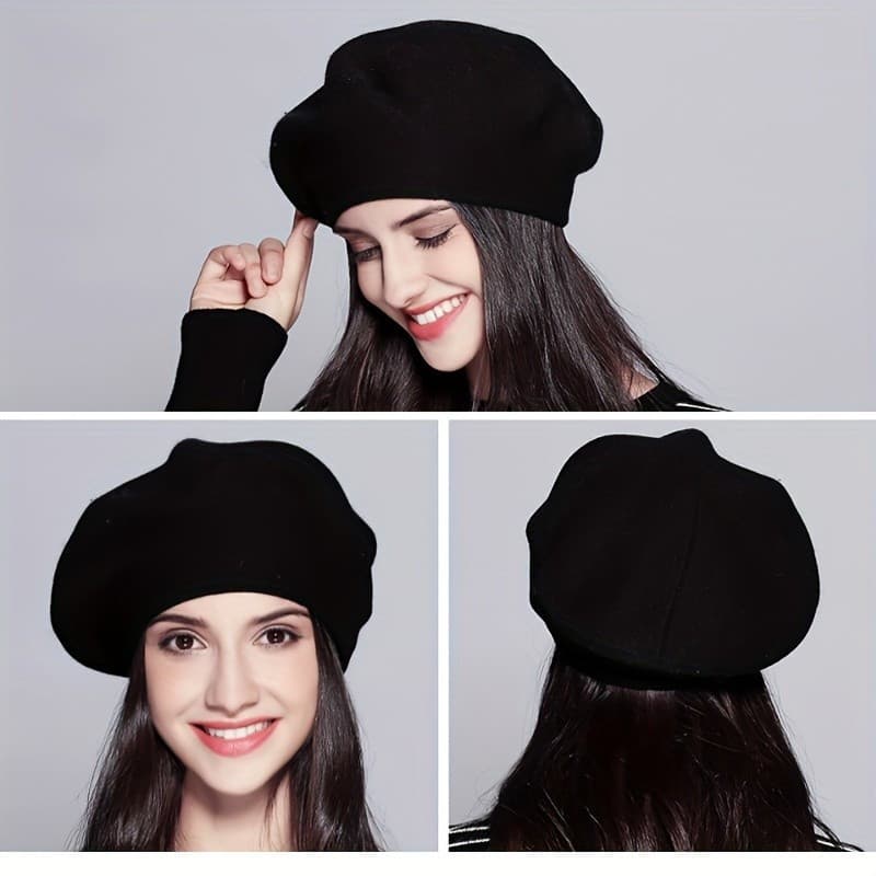 Boinas Clássicas de Estilo Francês, Quentes, de Cor Sólida, Boina Grande de Tricô, Elegante Boné de Pintor*&&&-&-&&*&**-
