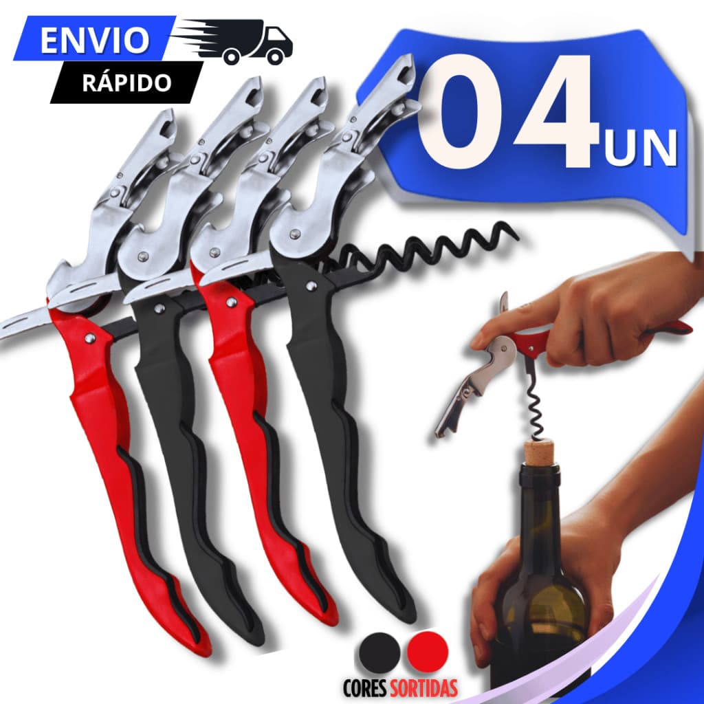 Kit Abridor de Garrafas 3x1 - Saca Rolhas Reforçado Garrafa de Vinho, Multiuso Durável Utensílios