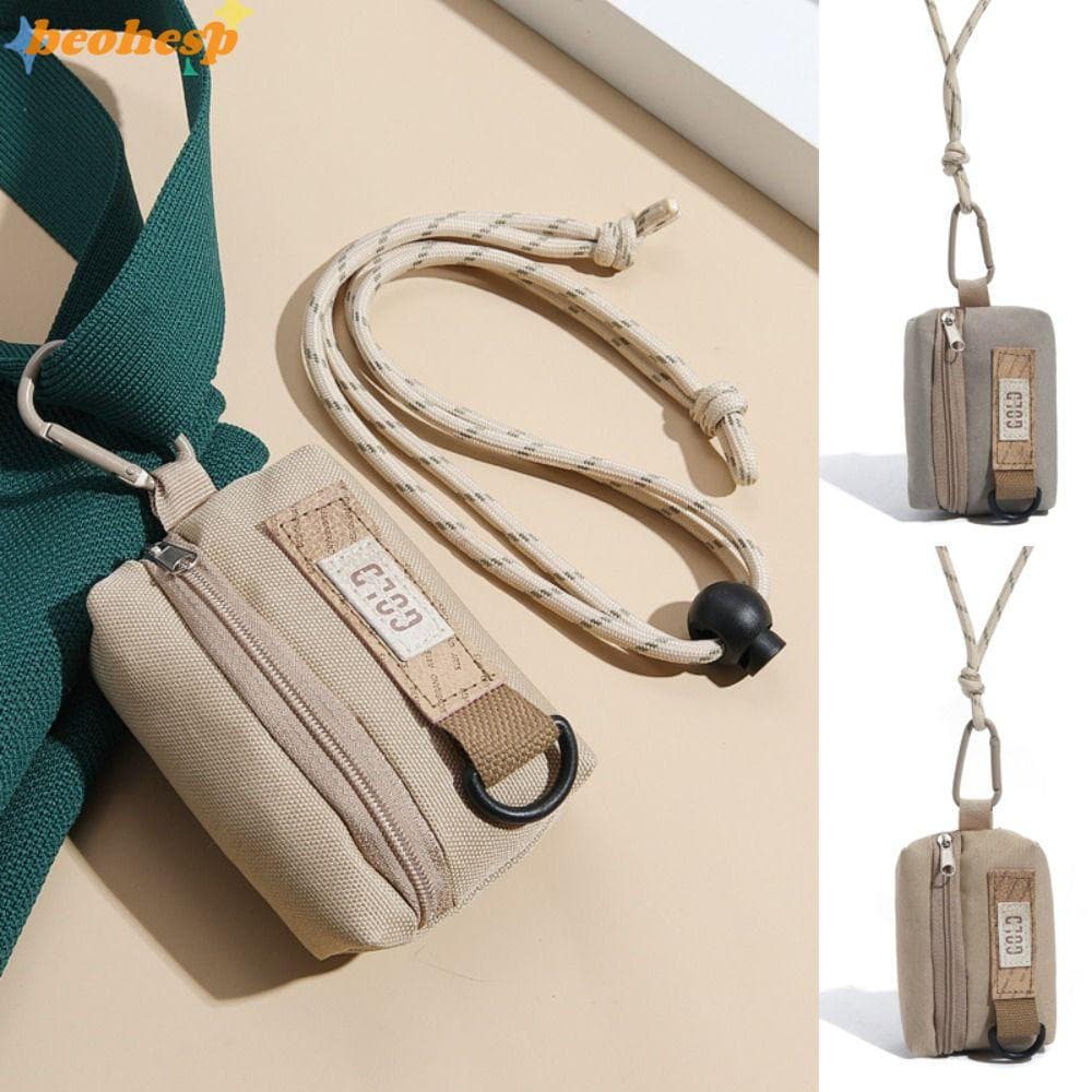 Bolsa De Moedas BEOHESP , Carteira De Dinheiro Suspensa De Lona , Chaveiro Casual Com Zíper , Bolso Portátil Para Fone D