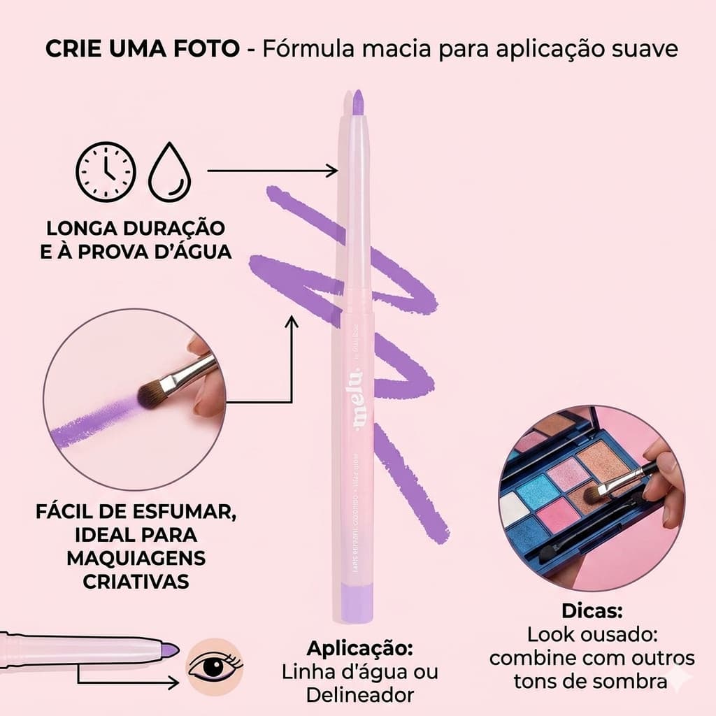 LAPIS DE OLHOS E DELINEADOR LILAS ROXO MELU RUBY ROSE