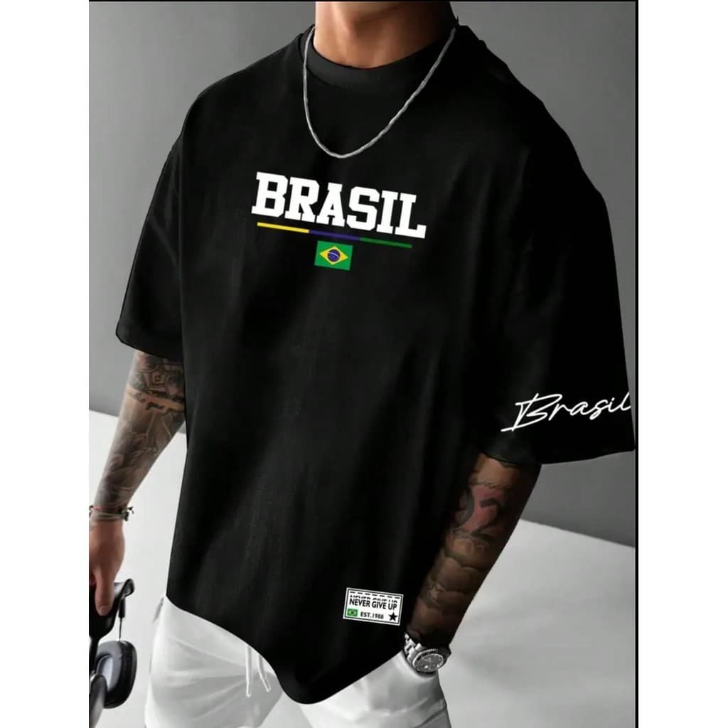 Camiseta Streetwear Oversized Masculina Estampa Brasil Camisa Algodao