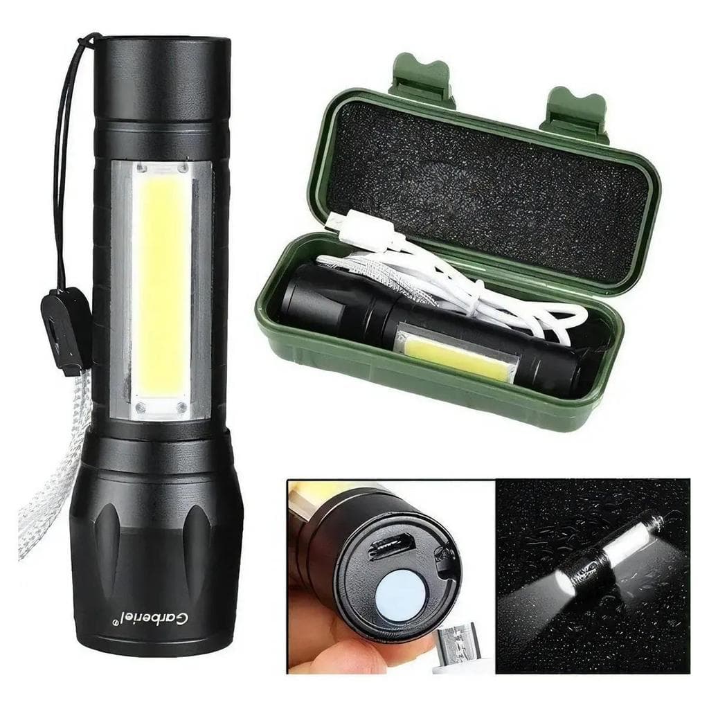 Lanterna Tática LED FLASH LIGHT C025 Liga Magnésio USB 2000lm Zoom Preto