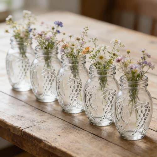 Kit 5 Mini Vasos Vidro Relevo Decoração Mesa Posta Flores