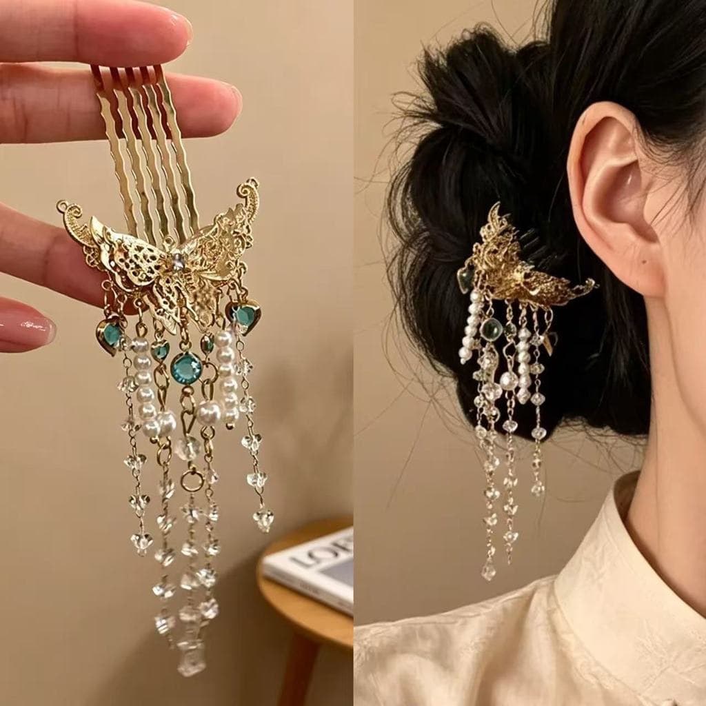 Novo estilo chinês oco borboleta pérola borla hairpin High-End Retro Cheongsam Hanfu hairpin hairpin