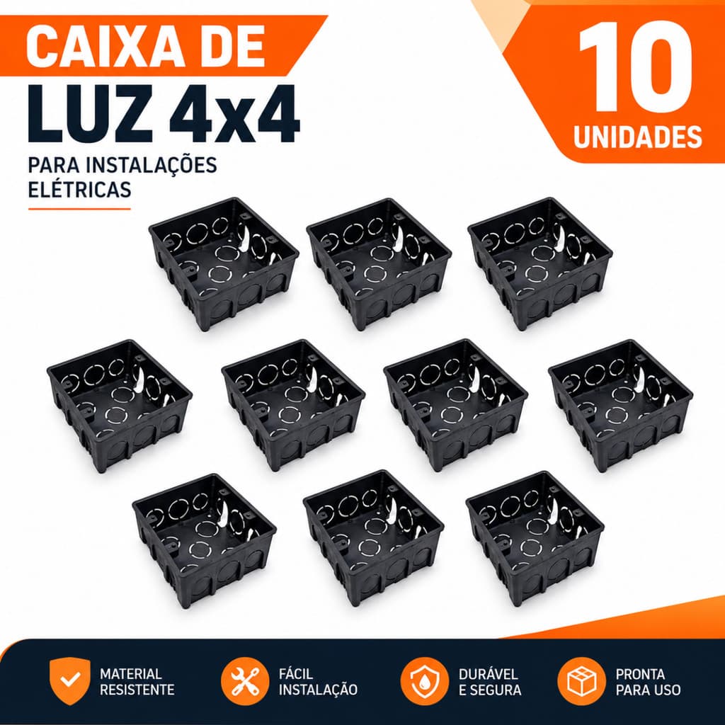 Kit Com 10 Caixinha 4x4 Elétrica Conduíte Caixa Preta Para Luz Energia Tomada Interruptor Reforçada