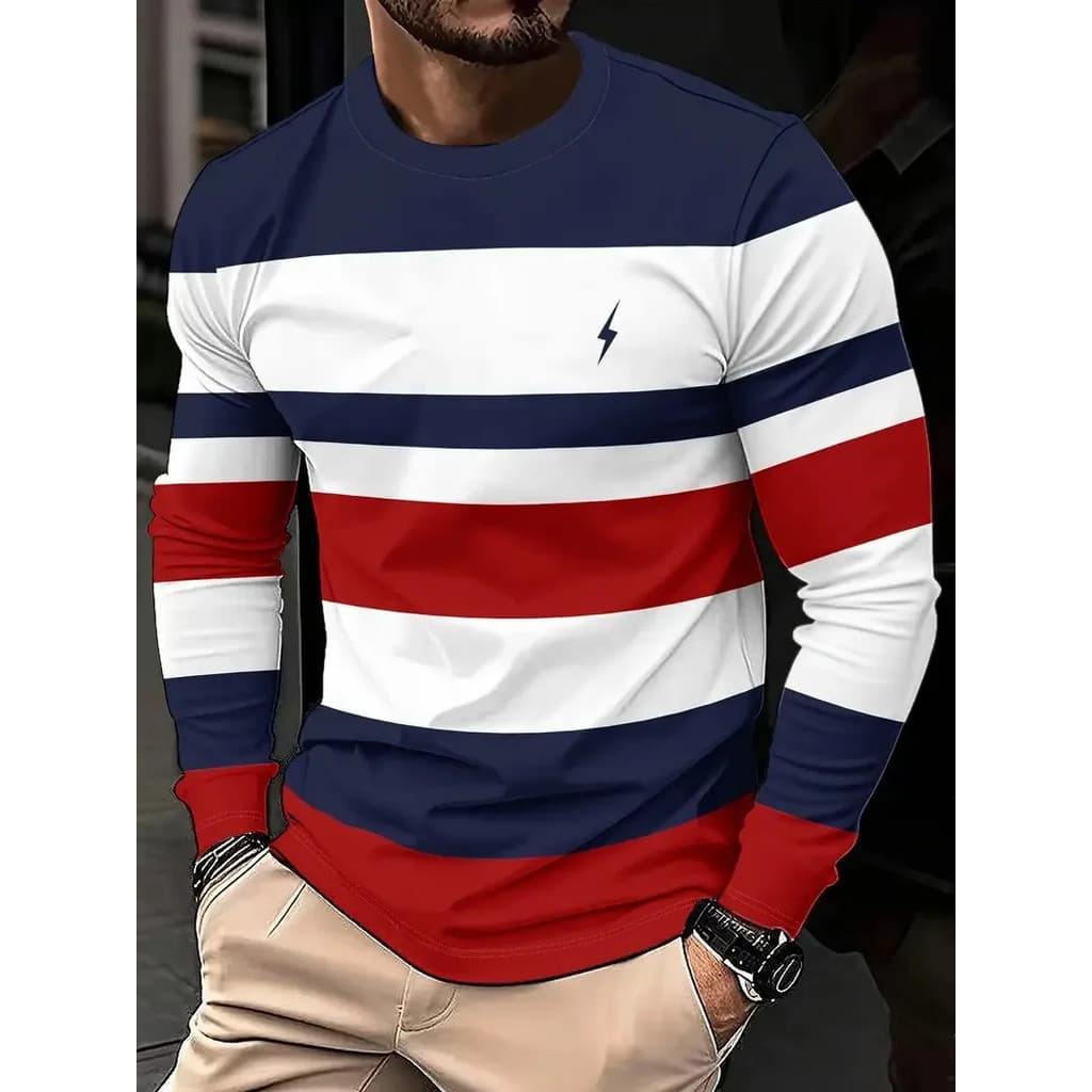 a Nova Camiseta Masculina De Manga Comprida Para Primavera E Outono Apresenta Uma Estampa casual Moderna Com Listrada 3D