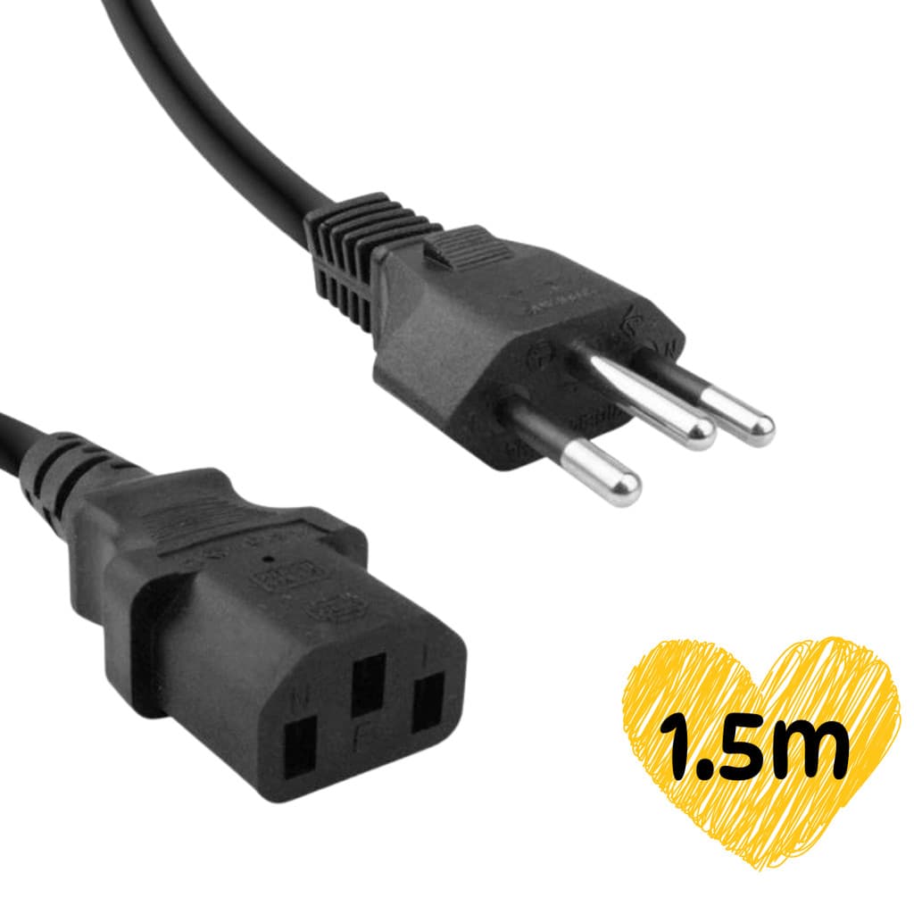 Cabo De Força Tripolar 1.5 Metros ATX Energia PC Impressora Monitor Panela Elétrica Fio Fonte Tomada