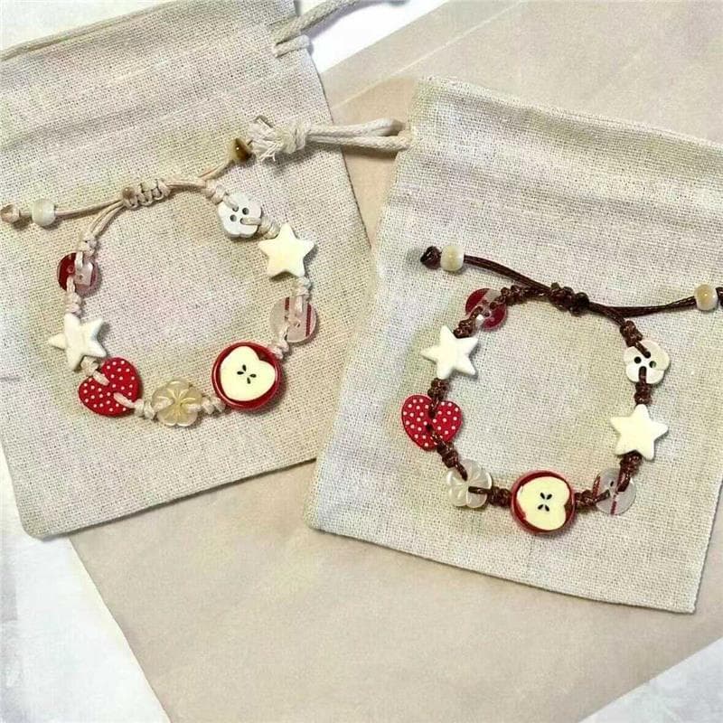 Pulseira trançada de maçã pequena série Mori fresca ins pulseira trançada à mão pura 2024 novo estilo presente para namo
