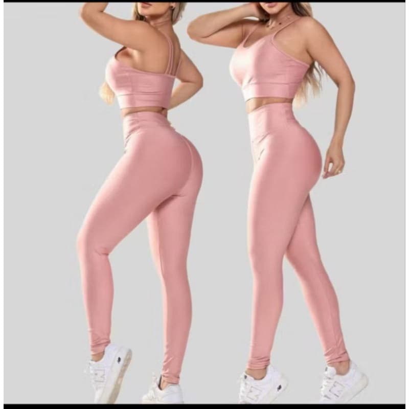 Conjunto calça legging + top alça com bojo removível no suplex poliéster Premium