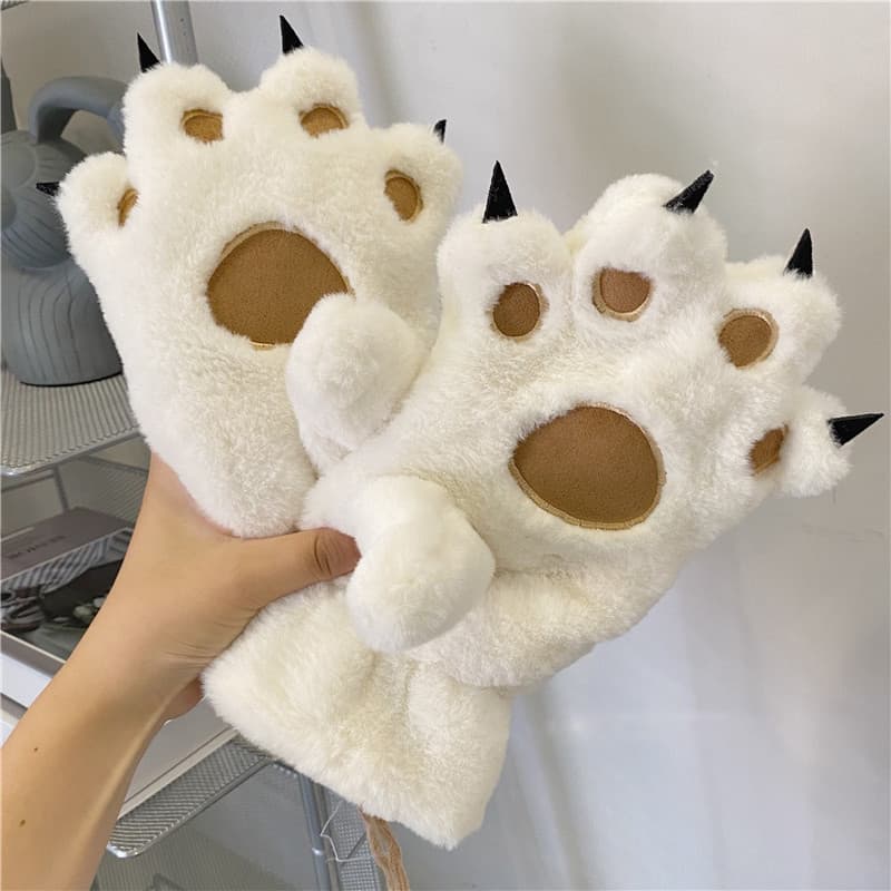 Urso dos desenhos animados garra luvas de pelúcia inverno pelúcia engrossado quente à prova de vento ao ar livre equitaç