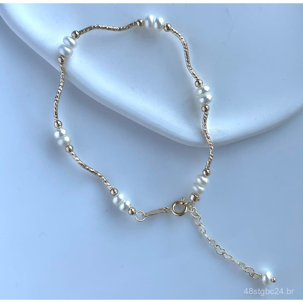Pulseira de pérolas naturais de água doce, bracelete banhado a ouro 14k, design estrelado, para usar em camadas, elegant